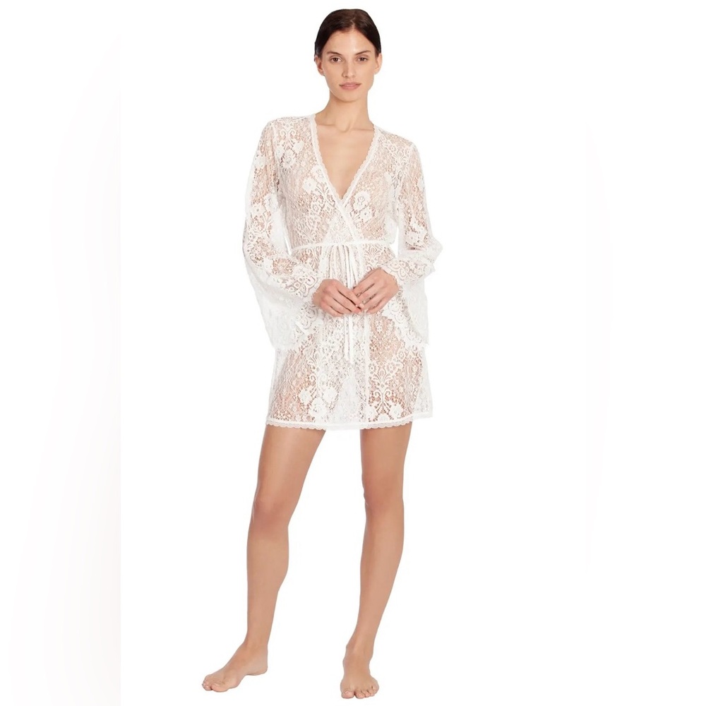 In Bloom Sheer Lace Kimono Robe - White